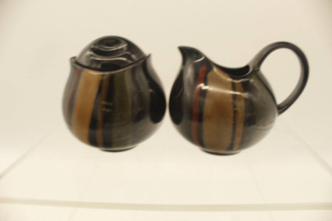 Vintage Sango Avanti Black Creamer and Covered Sugar Container