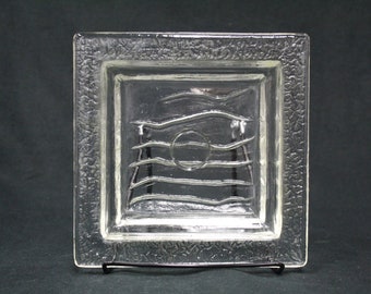 Vintage Clear Glass Square Ashtray (V4281)