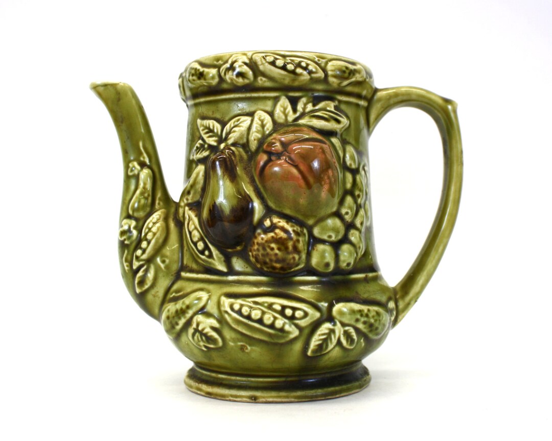 Vintage Green Ceramic Teapot With Fruit Motif Without Lid E4965 Etsy