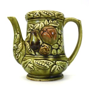Vintage Green Ceramic Teapot with Fruit Motif without Lid (E4965)