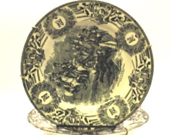 Vintage Napoleon by Boch Brothers Set of Two Black Transferware Plates (S2678)