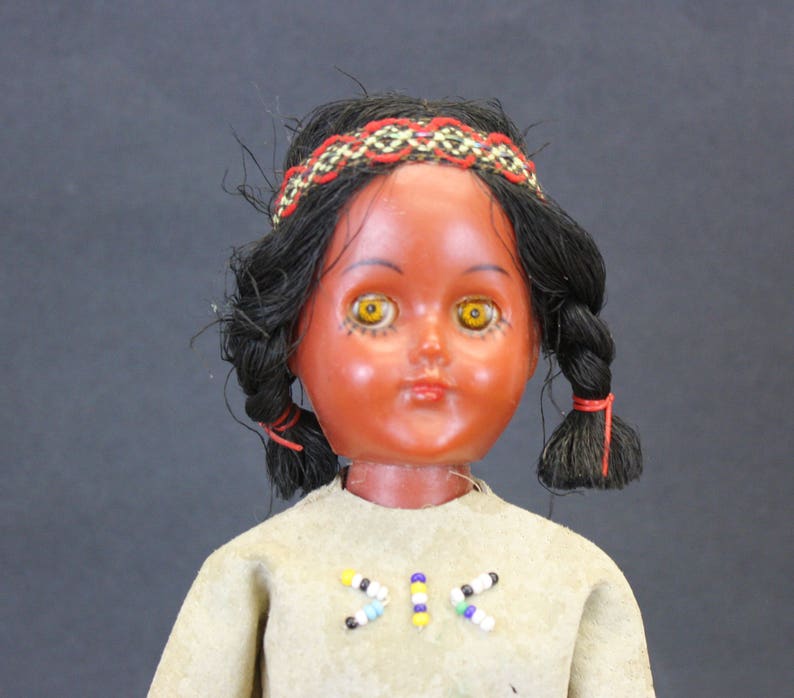 Vintage Plastic Native American Doll With Beaded Leather Etsy