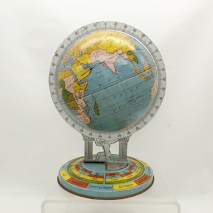 Vintage Pre WWII Lithograph Desk Globe with Atlas & Zodiak (V7645)
