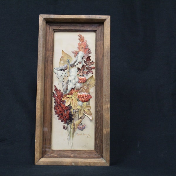 Vintage Robert Laessig Cut Paper Flowers in 17.5 x 8.5 Box Wood Frame (V2918)
