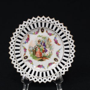 Vintage 1800s German Porcelain Trinket Dish with Cut Out Edges (V6305)