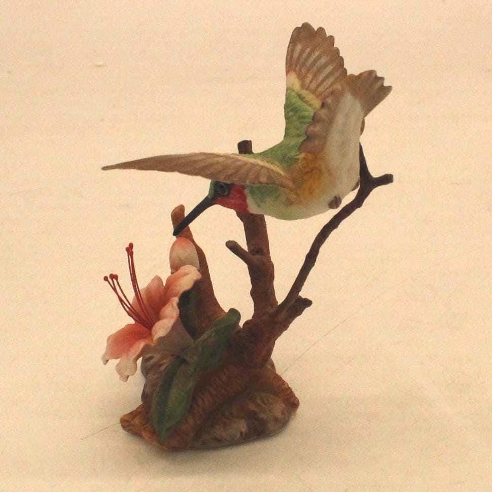 Vintage Maruri Porcelain Hummingbird Figurine With Azalea on Wood