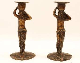 Vintage Art Deco Figural Candlesticks, Grecian Style, 1920s Set (S1923)