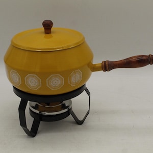 Vintage Fondue Yellow Pot with Paint Peel Vase & Parts Wood Handle Knob (S1267)