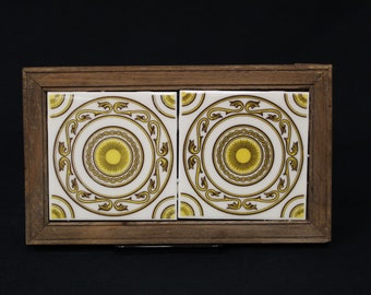 Vintage Two Tile Mexican Wood Hot Stand (V1671)