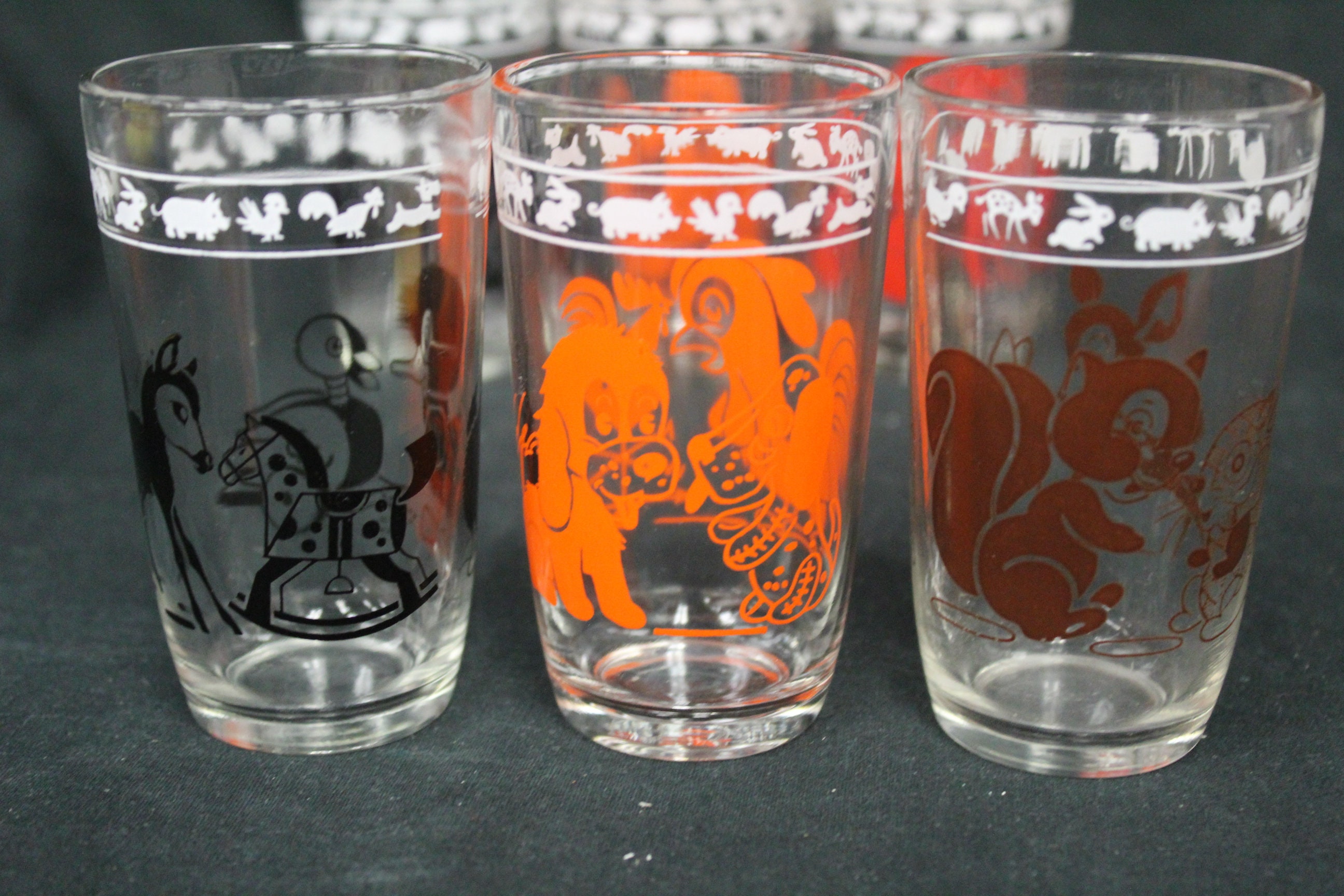 Vintage Swanky Swig Juice Glasses--Duck, Donkey, Rocking Horse Set