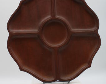 Vintage Puerto Rico Mahogany Wood Divided Platter (S4500)