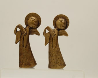 Vintage MCM Paper Mache' Angels Gold Painted with Accordians (V7409)