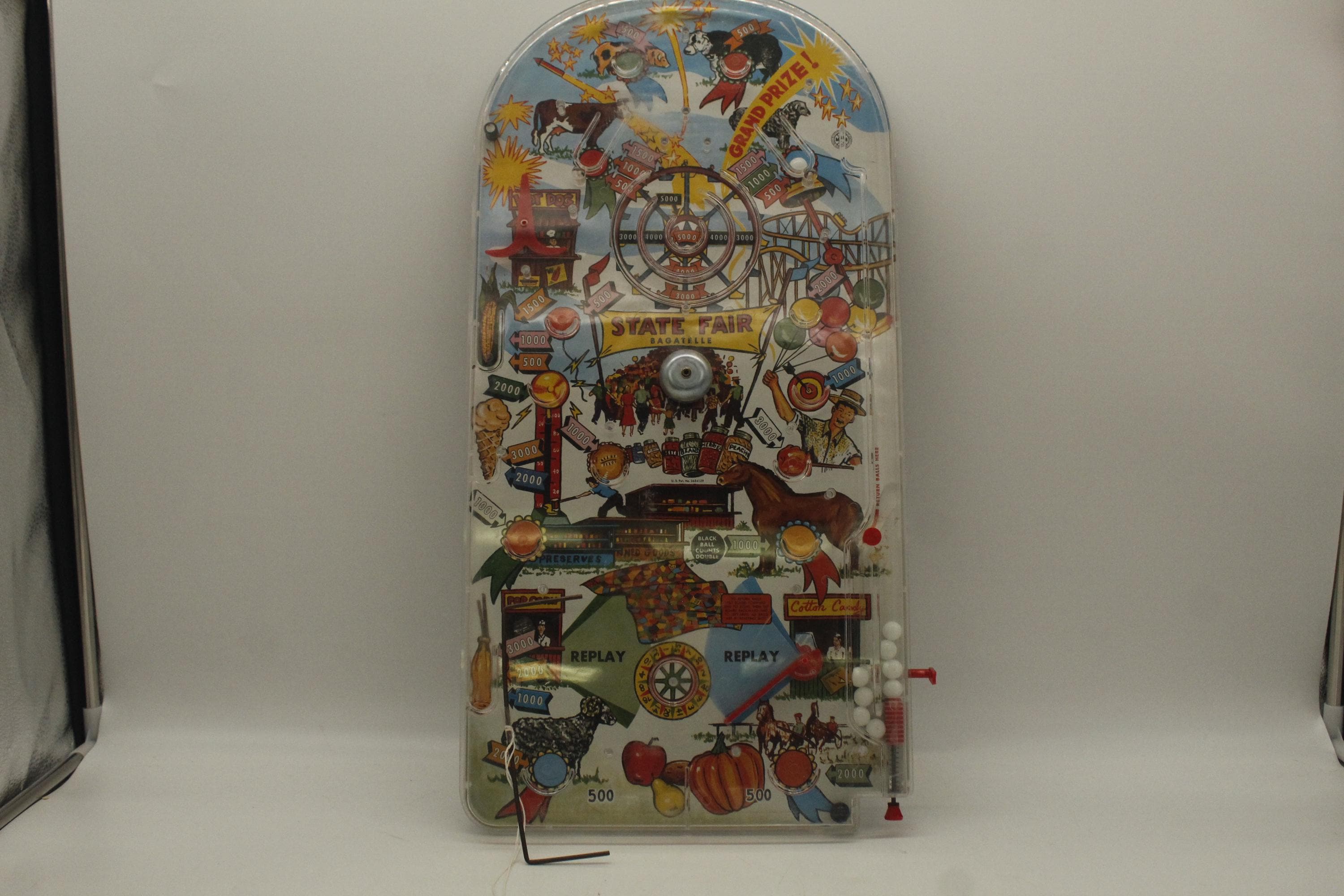 Vintage 1950s Louis Marx & Co State Fair Large Table Pin Ball in Box Bagatelle Game (S1611)