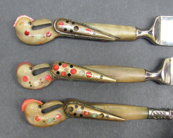 Vintage Lebanon 1930's Phoenix Bird Handled 3 Piece Carving Set