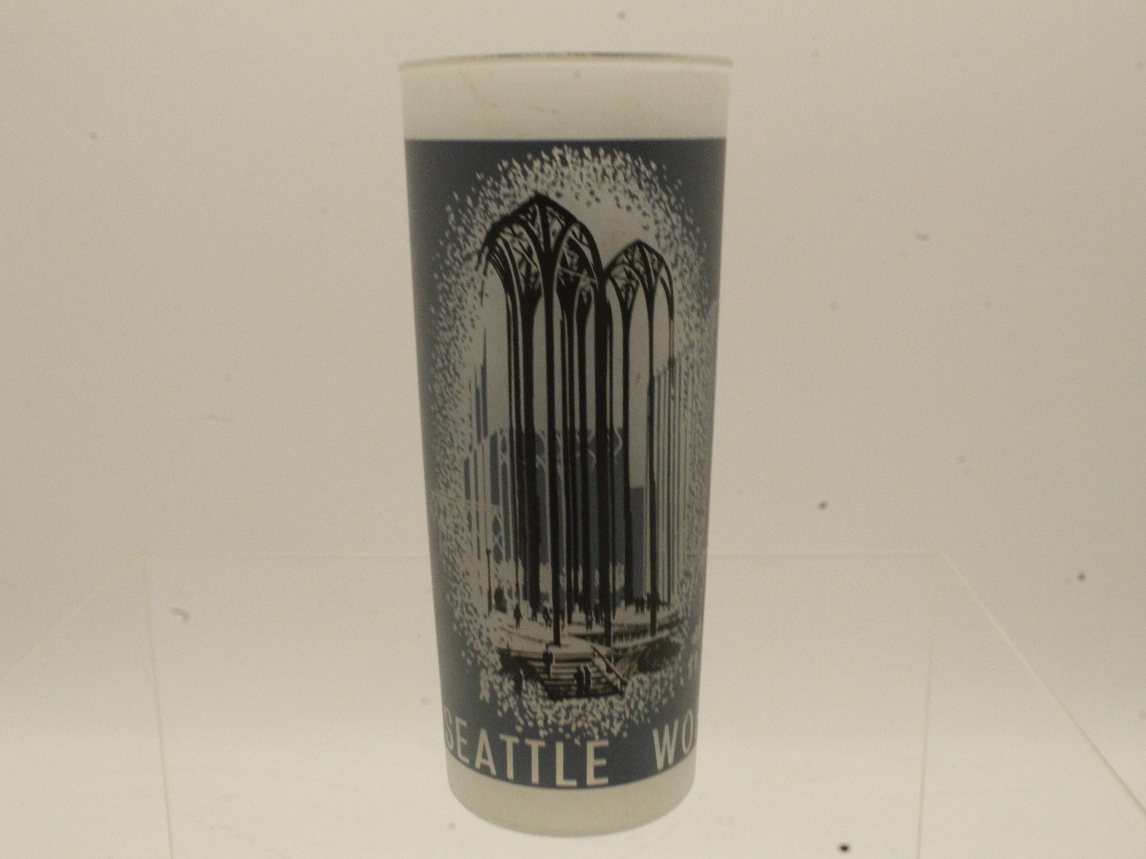 Vintage Seattle Worlds Fair 1962 Blue Grey Glass (V10484)