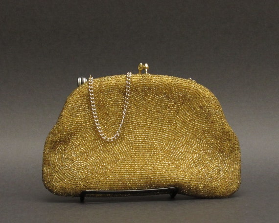 Vintage Ornately Beaded Golden Evening Bag (E1036… - image 1