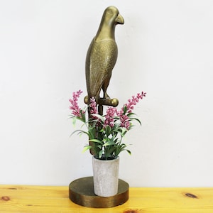 Vintage Solid Brass Parrot on Perch Statuette (E12919)