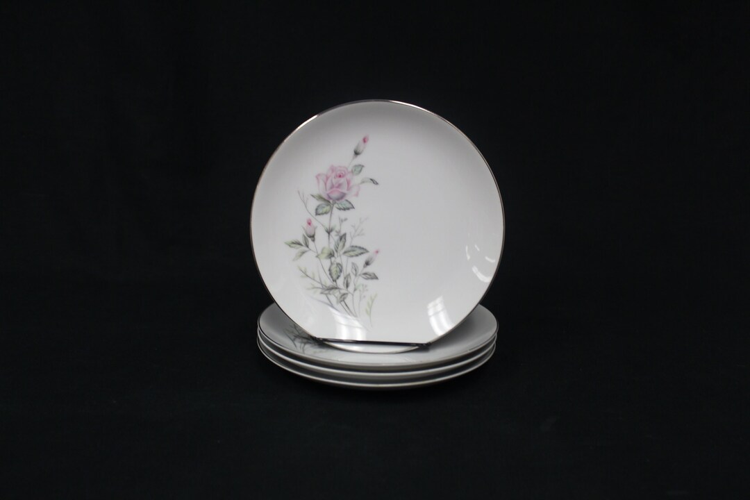 Vintage Fine China 'romance Rose' Plates Set of 4 Etsy