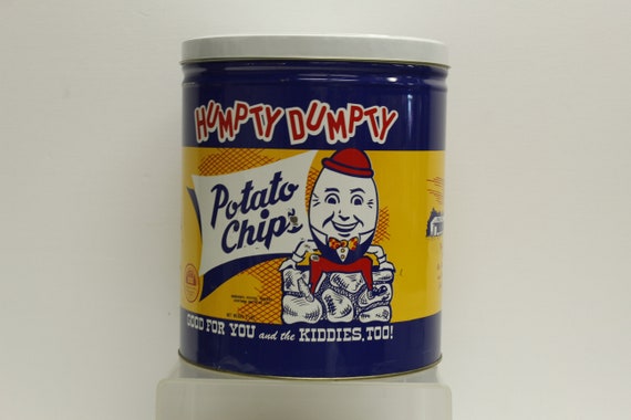 Vintage Humpty Dumpty 14.5” Potato Chips Tin Litho Can With Lid
