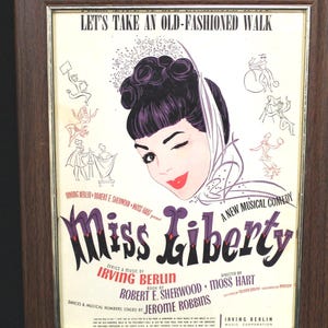 Vintage Irving Berlin Miss Liberty 1949 Sheet Music in Wooden Frame (V1036)