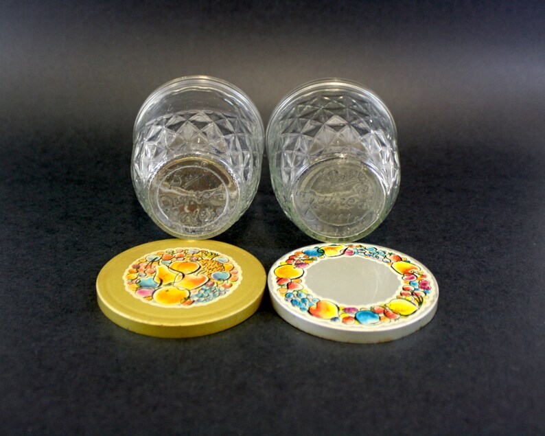 Vintage Quilted Glass Jelly Jars With Gold Fruit Tin Lids Set Etsy
