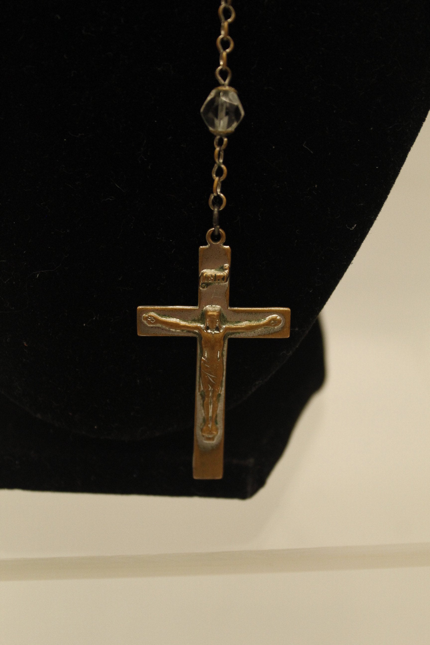 Vintage Necklace Rosemary Clear Glass Beads & Cross With