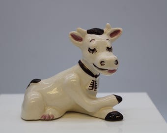 Vintage California Rio Honds Pottery Cow with Eyes Closed Lying Down (S4569)