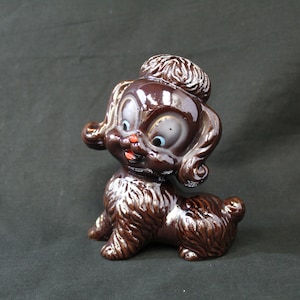 Vintage Ries Shiny Brown Glazed Redware Poodle Figurine (V1313)