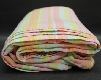 Vintage Rainbow Sherbet Pastel Striped 53"x 90" Tablecloth (E12274)