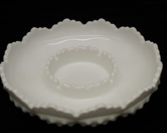 Vintage Fenton Hobnail Chip & Dip White Candle Bowl Milk Glass (S3605)
