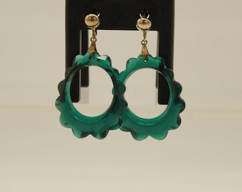 Vintage MCM Emerald Green Acrylic Lucite Dangle Twist Post Earrings (V8676)