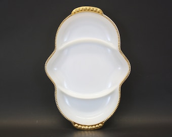 Vintage Fire King Milk Glass Divided Dish w/Hobnail Rim (E4286)
