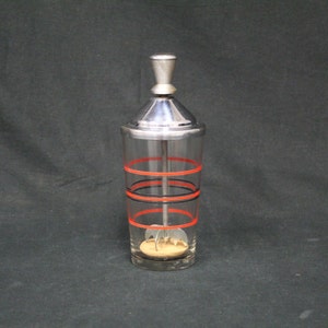 Vintage MCM Food Chopper Glass & Metal with Red and Black Bands (V4070)