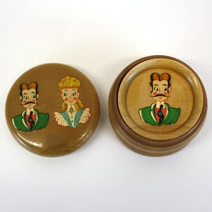 Vintage Old Timey Mister and Miss Wooden Coasters in Box, Set of 6 (E5069)