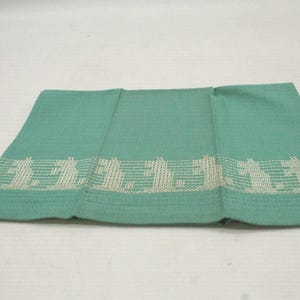 Vintage Scottie Dog 1940’s Cross Stitch Linen Huck Towel Mint Green Swedish Style (S3897)