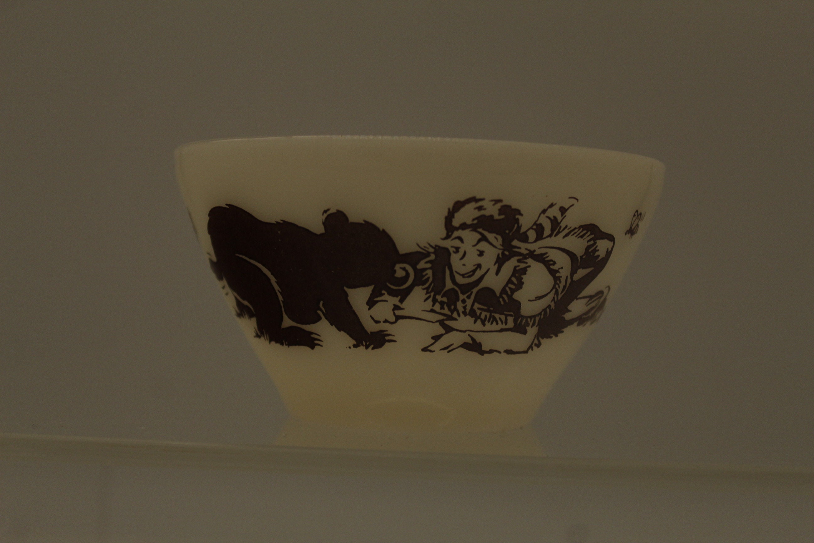 Vintage Fire King Davy Crockett Bowls Brown on Milk Glass