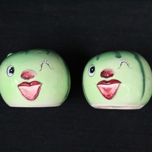 Vintage Anthropomorphic Winking Watermelon Salt & Pepper Shakers (V1496)