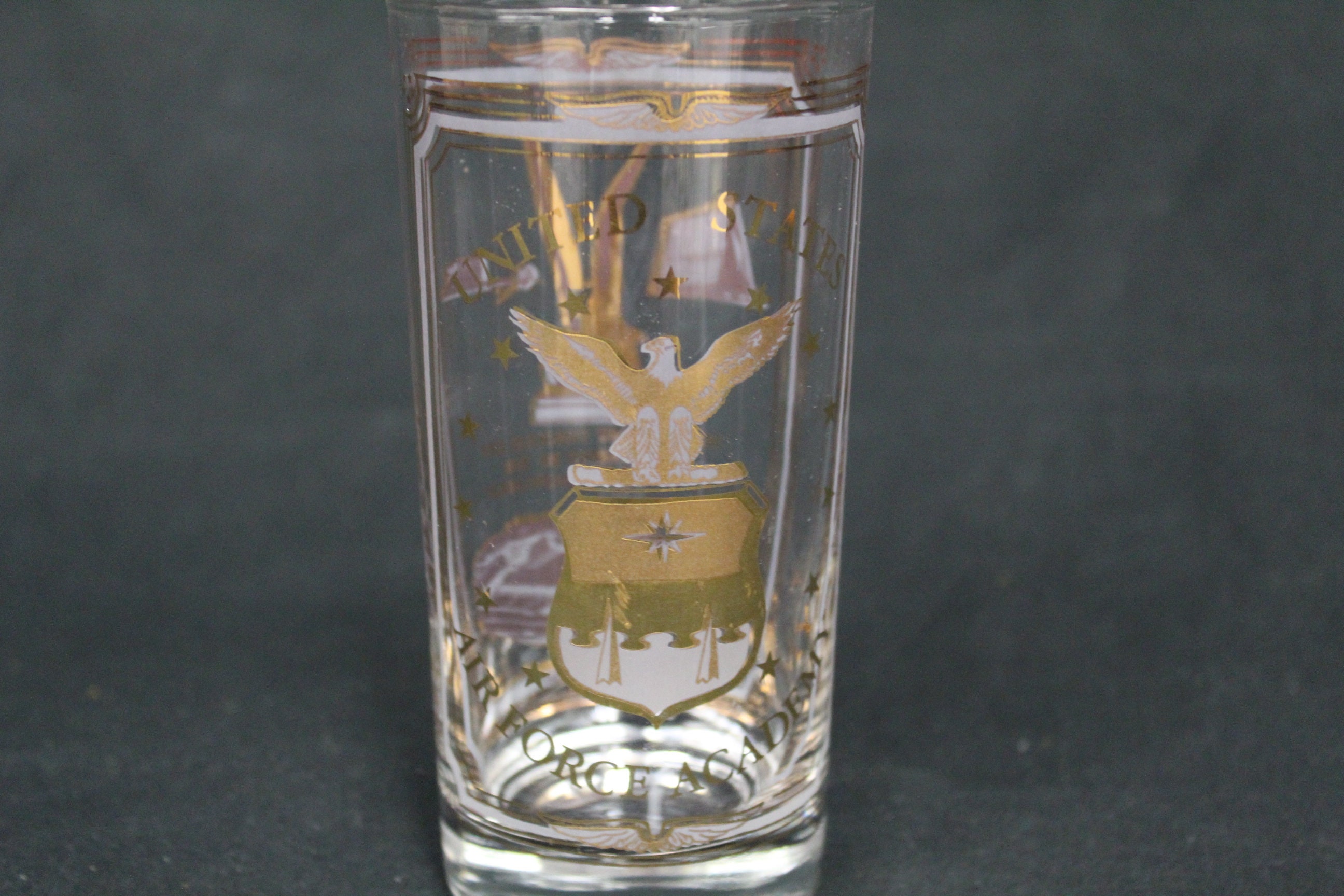 USA airforce academy アメリカ空軍養成学校ビンテージガラス Vintage US Air Force Academy Gold Accents on Clear Glass (V2815