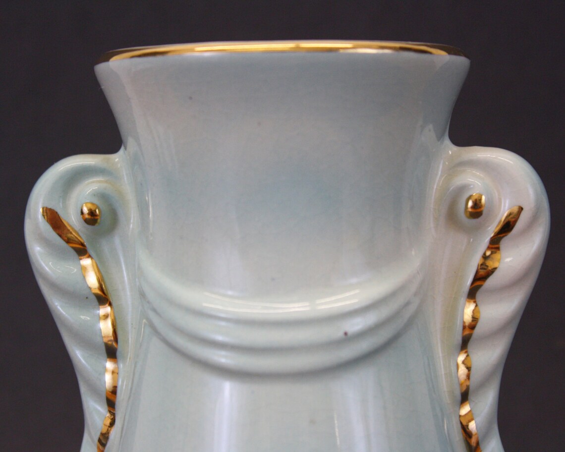 Vintage Royal Copley Powder Blue Handled Vase With Gold Detail Etsy