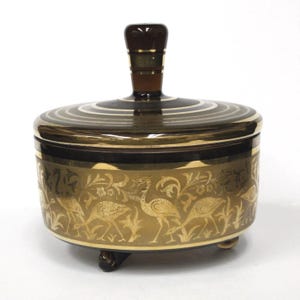 Vintage Black Gold Flamingoes Round Glass Candy Dish (V4308)