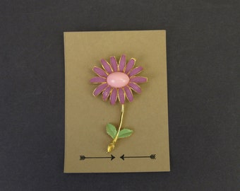 Vintage Brooch with Pink and Green Floral Motif (E9422)