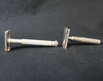 Vintage Gillette Safety Razors with Extra Blade Packets, Set of 2 (V518)