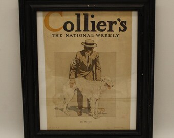 Vintage Antique Colliers Wolfhound Cover Page Printed Afgan 1912 Blackwood Frame (S1741)