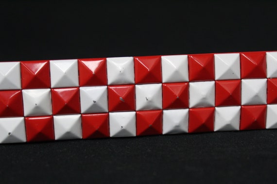 Vintage Red & White Checkered Belt w/ Metal Playi… - image 6