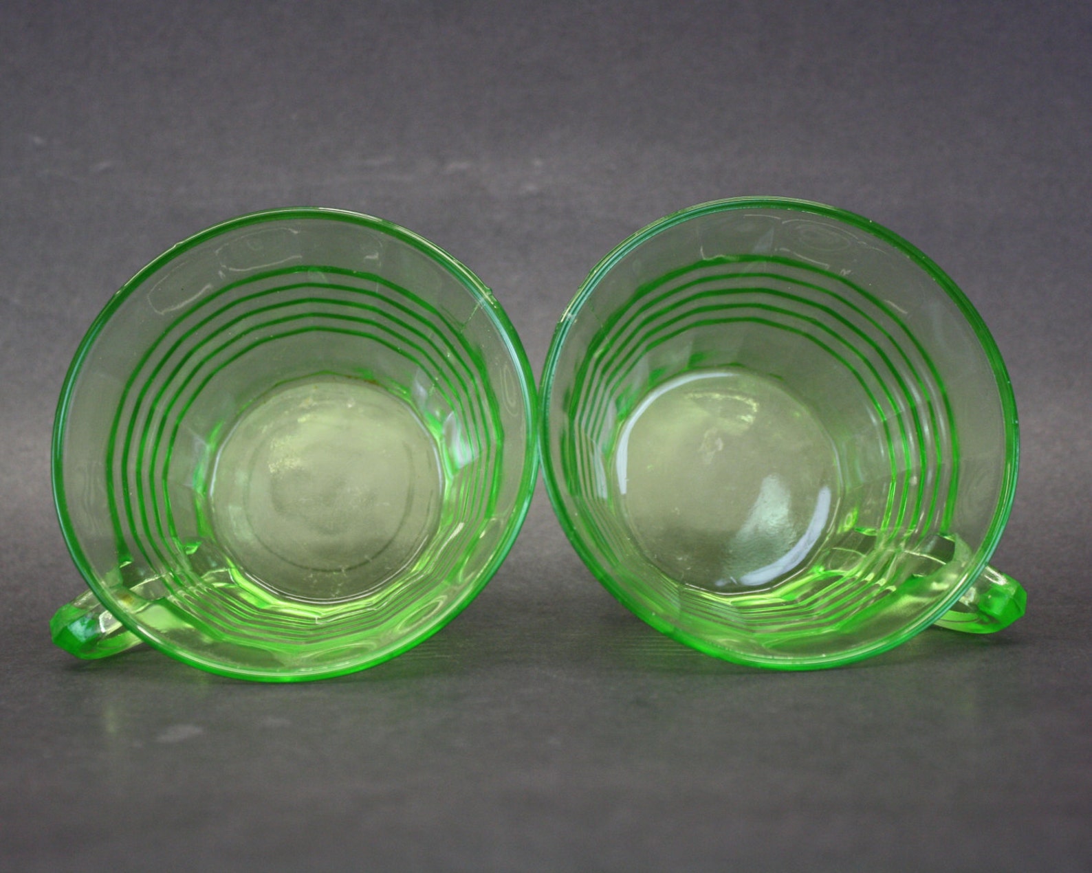 Vintage Green Depression Glass Tea Cups Set of 2 E7894 Etsy
