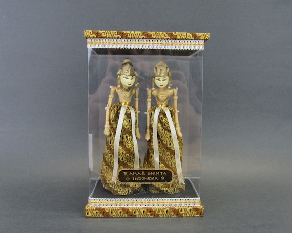 Vintage Rama & Shinta Indonesian Rod Puppets in Original Clear