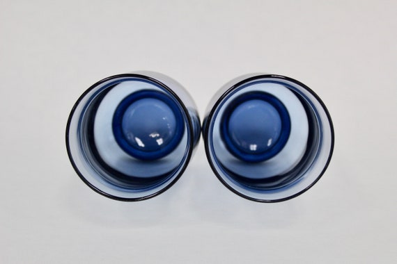 Vintage Blue Glasses With Flared Lip and Thick Pedestal Base