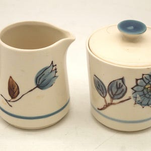 Vintage Kasuga Creamer & Sugar Blue Knob Lid MCM Japan Set (S3607)