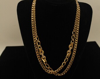 Vintage Gold Accents Chained Necklace with Dual Diamond (V10357)