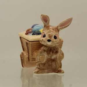 Vintage Ceramic Rabbit Pulling Egg Cart with Lid (S96)